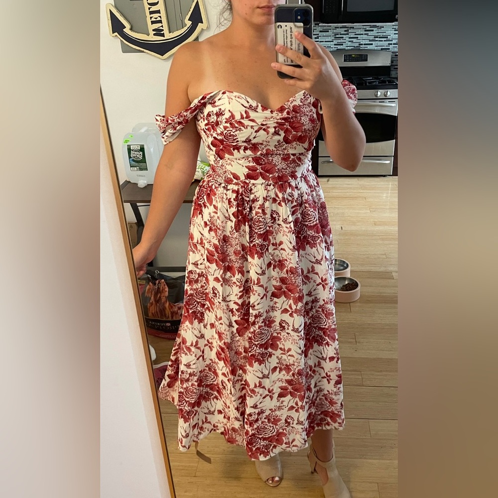 Reformation Violet dress in Toile De Jouy